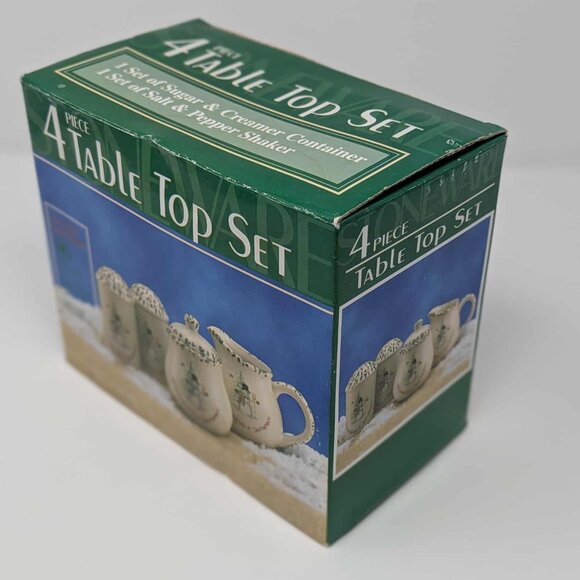 NEW Stoneware We Can Build A Snowman 4 Piece Set Sugar Creamer Salt Pepper NIB - Picture 3 of 7
